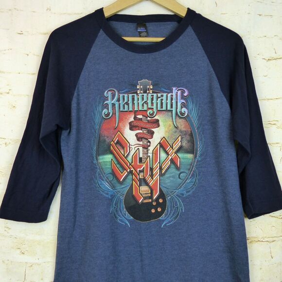 Styx Renegade 2018 Tour Shirt Men S Blue 3/4 Sleeve Raglan Baseball Graphic Tee - Picture 4 of 11